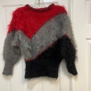 Vintage Color-block Fluffy Knit puff Sleeve Crop Sweater Made In Australia Small